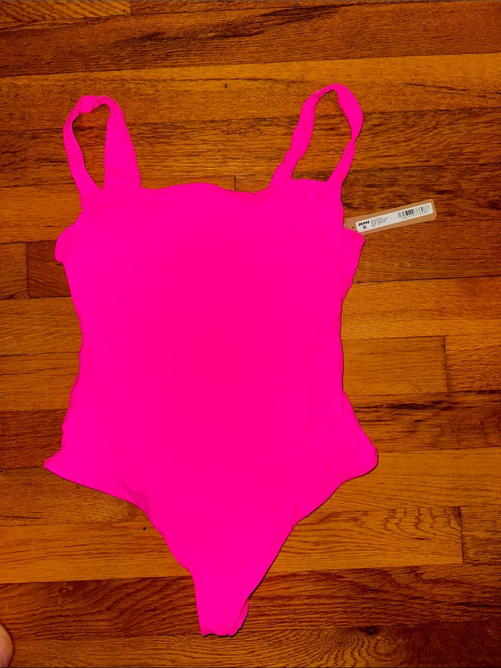 NWT SKIMS Fits Everybody Square Neck Bodysuit in Neon Pink - Picture 5 of 7